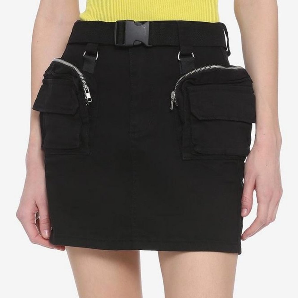 Black Cargo Utility Skirt